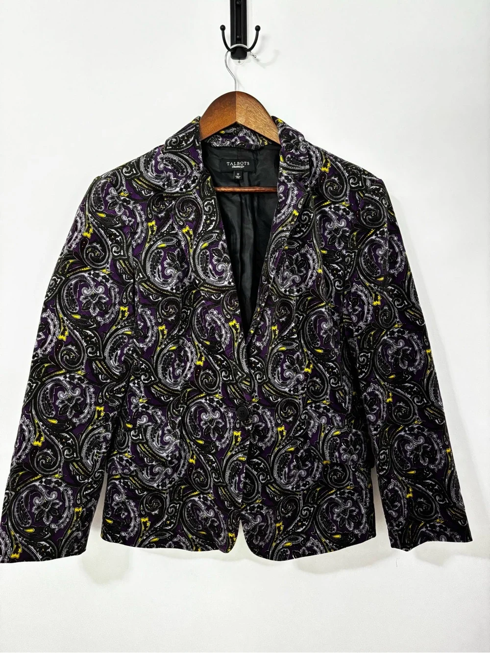 Talbots Signature Size 12 Purple Paisley Cotton Stretch Blazer Jacket Statement